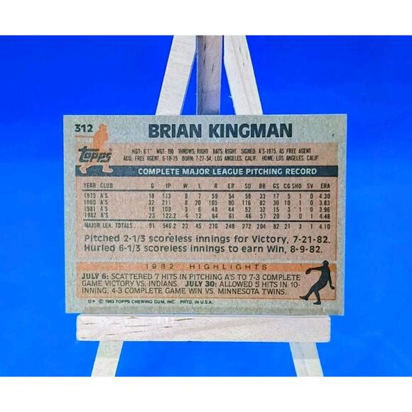 1983 Topps - Brian Kingman #312 - Pitcher Oakland Athletics - Picture 2 of 2